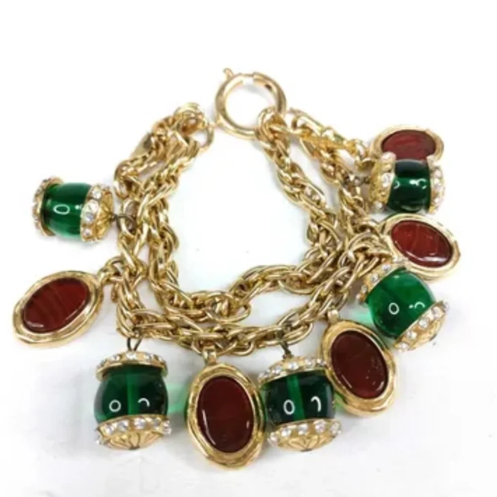 Chanel Vintage Elegant Gold, Red and Green Gripoix Charm Bracelet - Picture 1 of 4